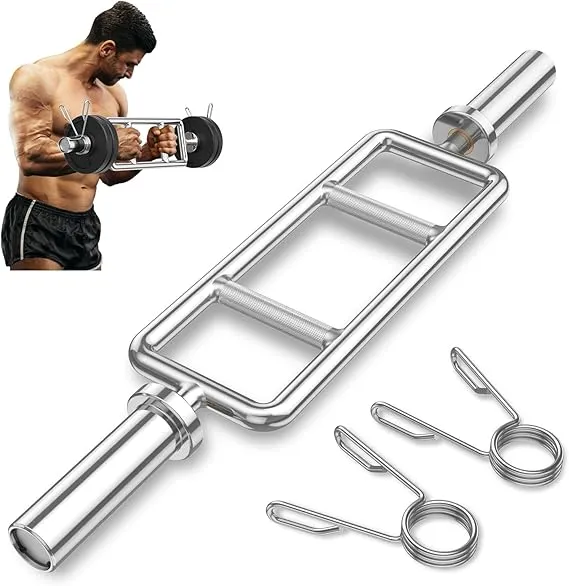 Olympic Hammer Bar Triceps Bar, 700LBS Capacity Steel Weight Barbell w/Knurled Handles, 2 Spring Collars