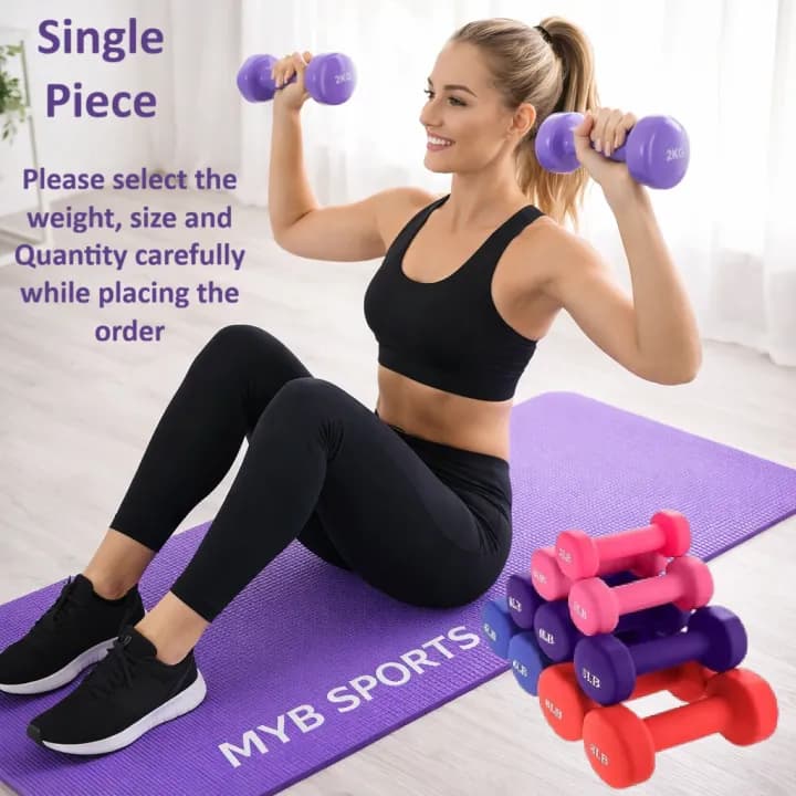 Vinyl Coated Dumbbell Pair or Single Piece | Yoga Dumbbells | Colorful Dumbbell | Home Gym Fitness Weight | Strength Training & Exercise Equipment for Men & Women