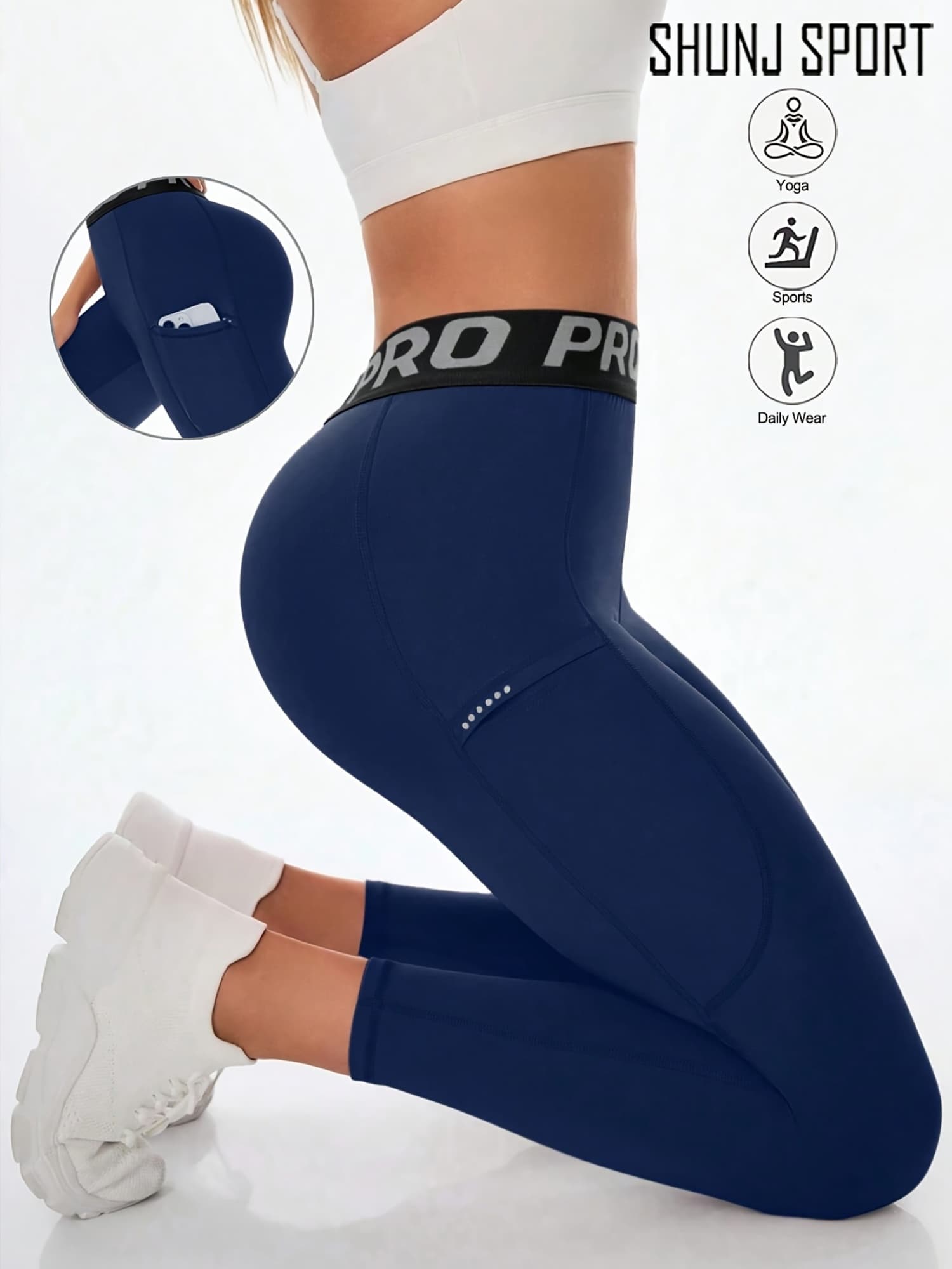1pc Women's Fitness Yoga Leggings High Waist Letter Waist Reflectiv...
