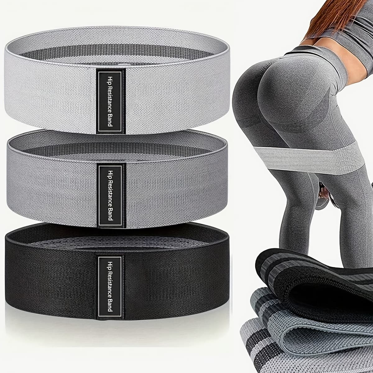 3pcs Fabric Hip Resistance Bands for Legs, Hips & Thighs