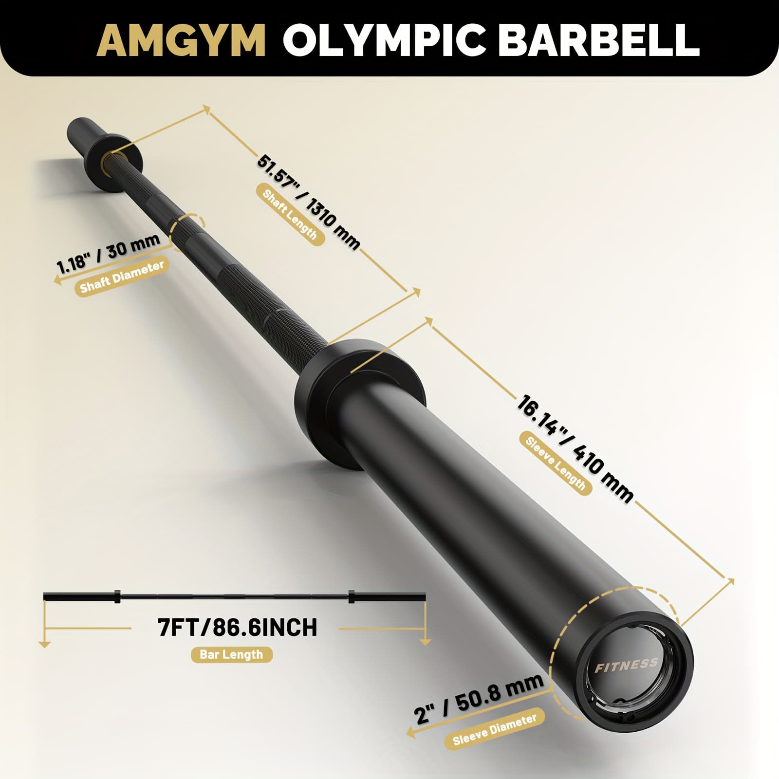 AMGYM Olympic Barbell, 7ft, 1000lb Plus Capacity