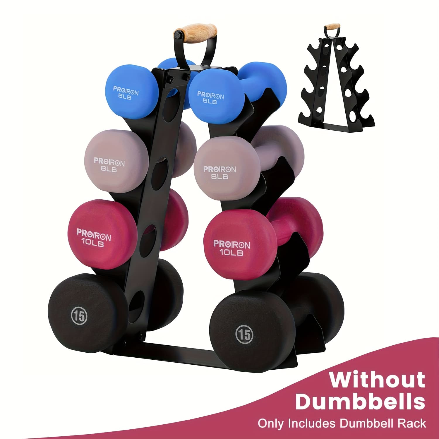 Wetheny Dumbbell Rack Stand solely (Dumbbells Not Included), Compact A-Frame Weight Rack with Wooden Handle, for Home Gym Workout