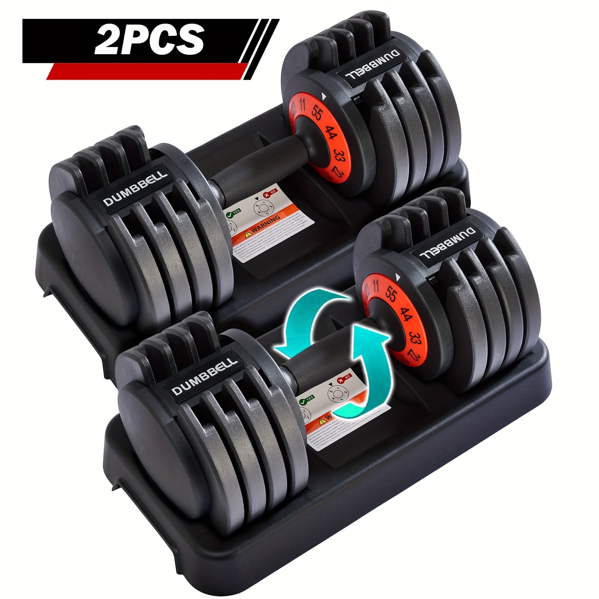 55 Lbs Adjustable Dumbbells Pair - 5 in 1 Quick Adjusting Set for Home Gym