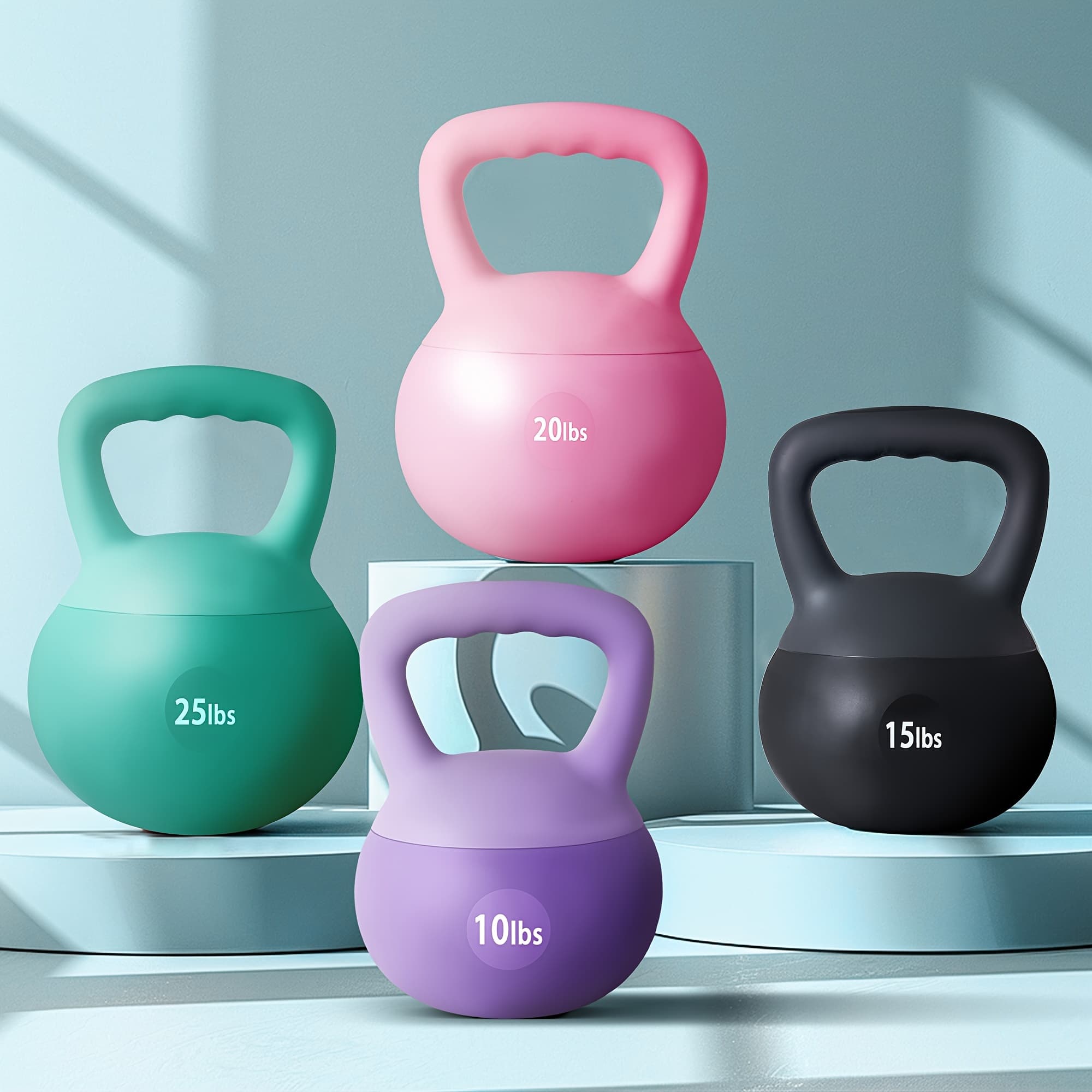SOGES PVC Integrated Kettlebell, Wide Handle, Strength Training Kettlebell, Weights from 10 Lbs to 30 Lbs Optional, Suitable for Women of Different Fitness Levels, Iron Sand Filled Soft Kettlebell
