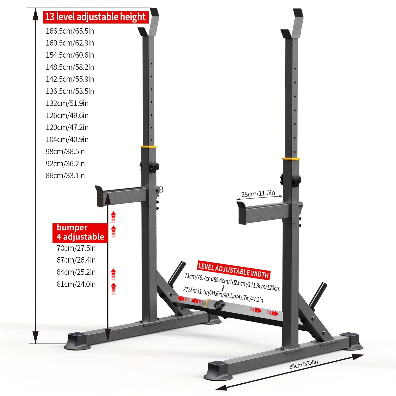Heavy-Duty Squat Stand with Barbell Bracket, 690lbs