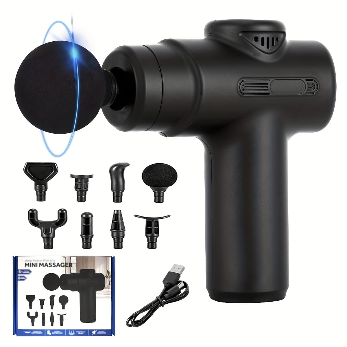Portable Fascia Massage Gun, 6-Speed with 8 Heads for Muscle Recovery