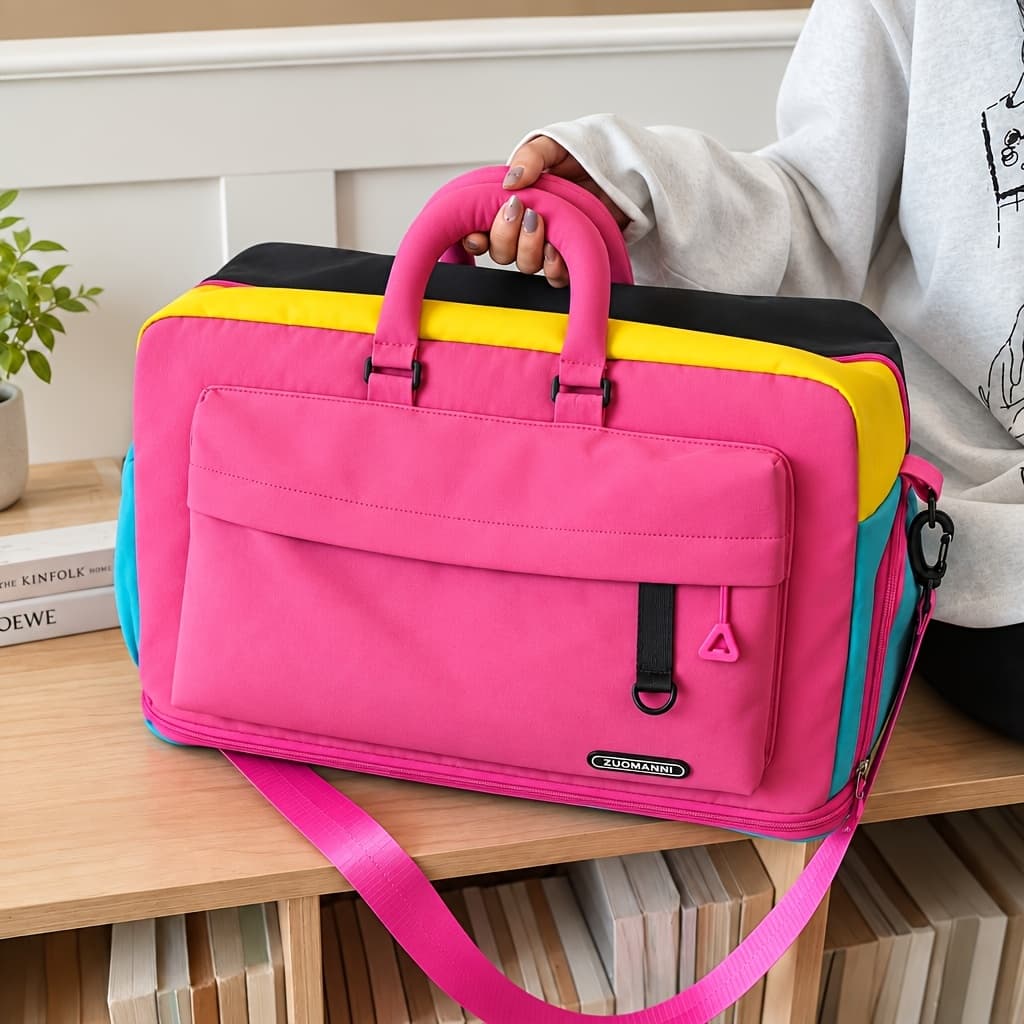 Dopamine Color-Block Expandable Travel Duffel Bag with Shoe Compartment