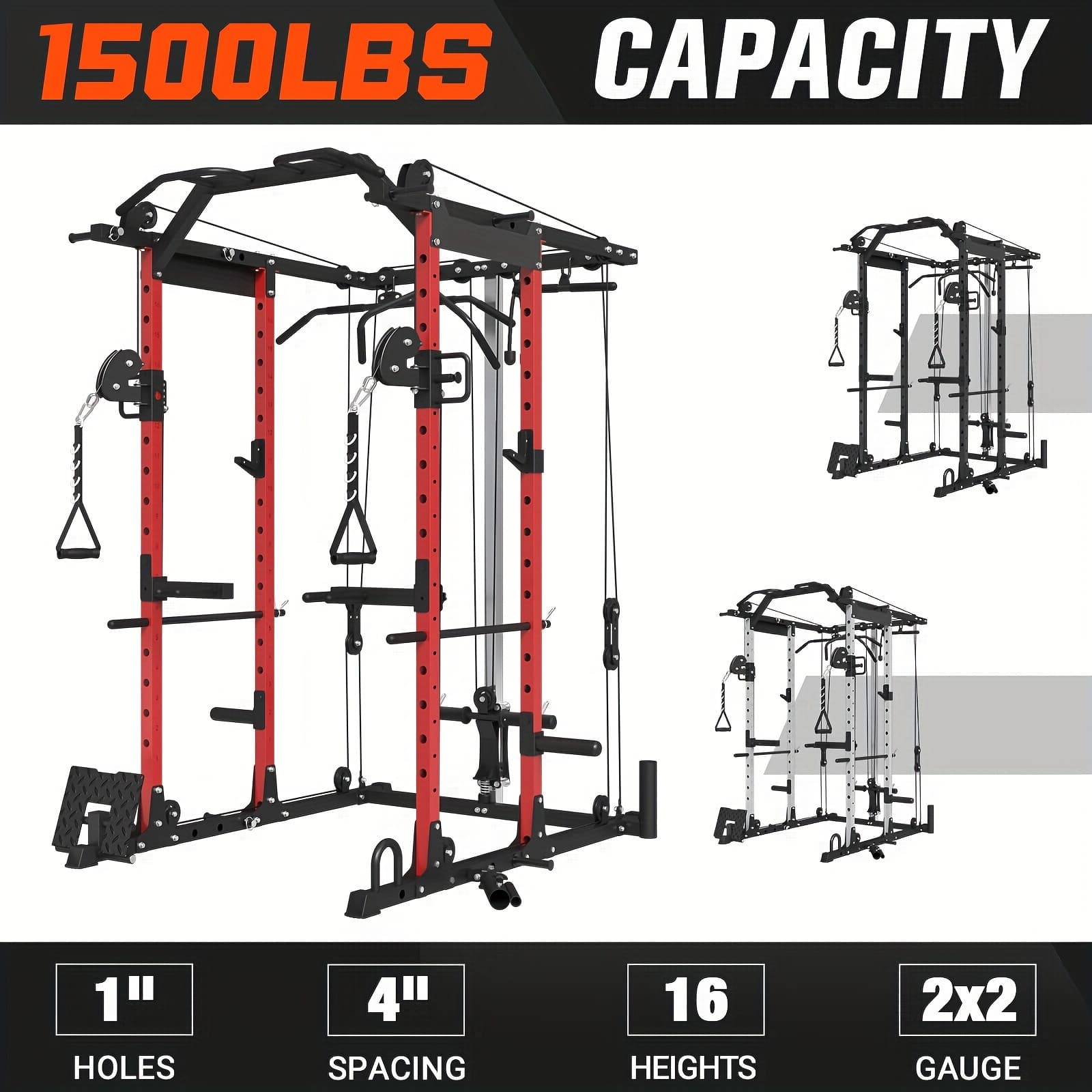 8-In-1 Power Rack Cage 1500Lb with Cable Crossover