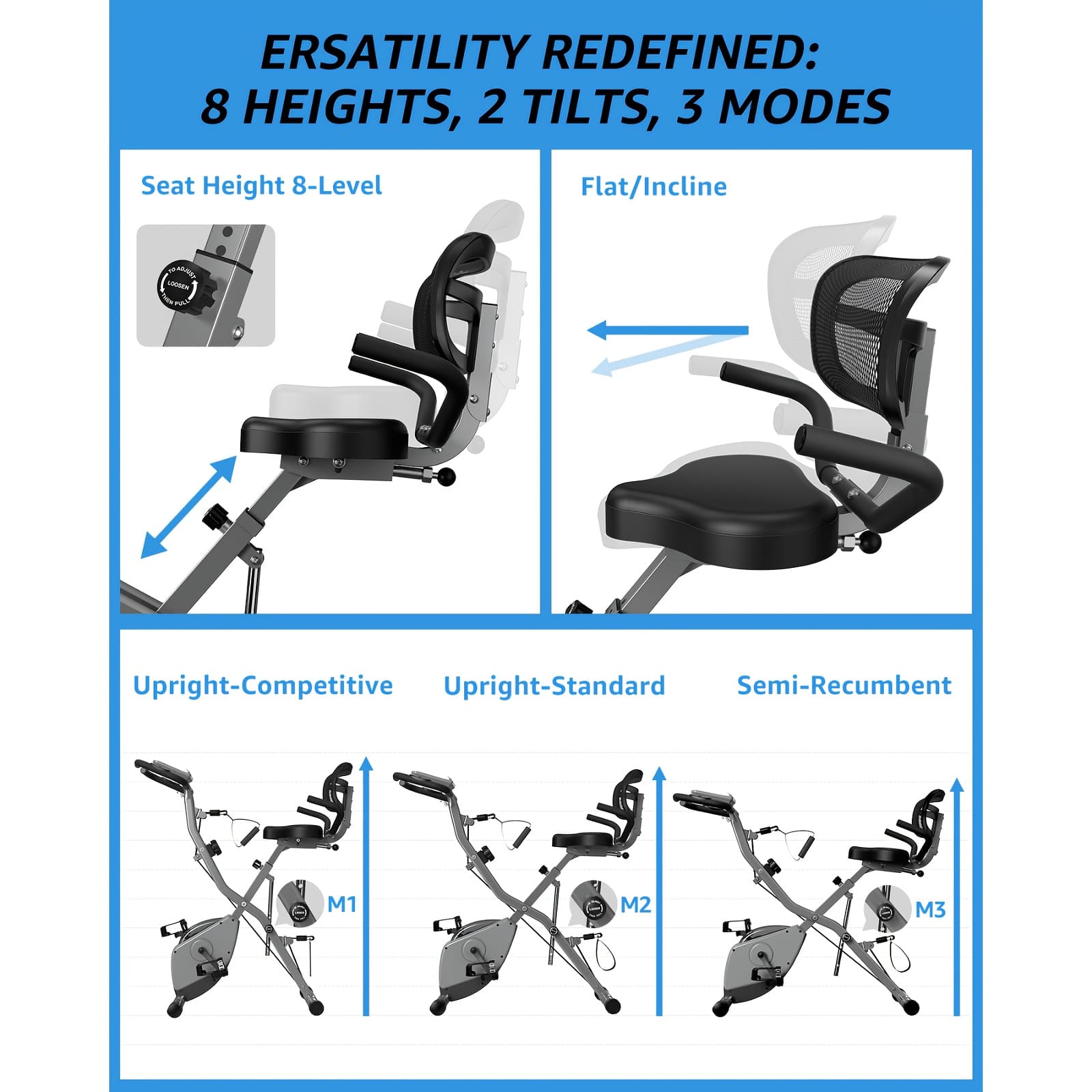 Compact Stationary Exercise Bike 5-in-1