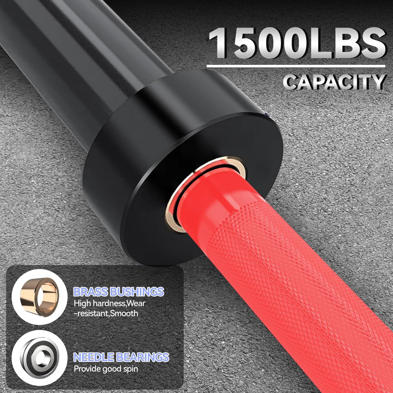 7FT Powerlifting Barbell in Red, 500LB/700LB/1500LB Capacity