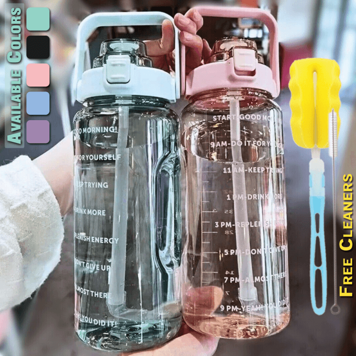 2L Motivational Water Bottle 2000ML with Straw – Gym, Travel & Outdoor Sports (BPA Free)