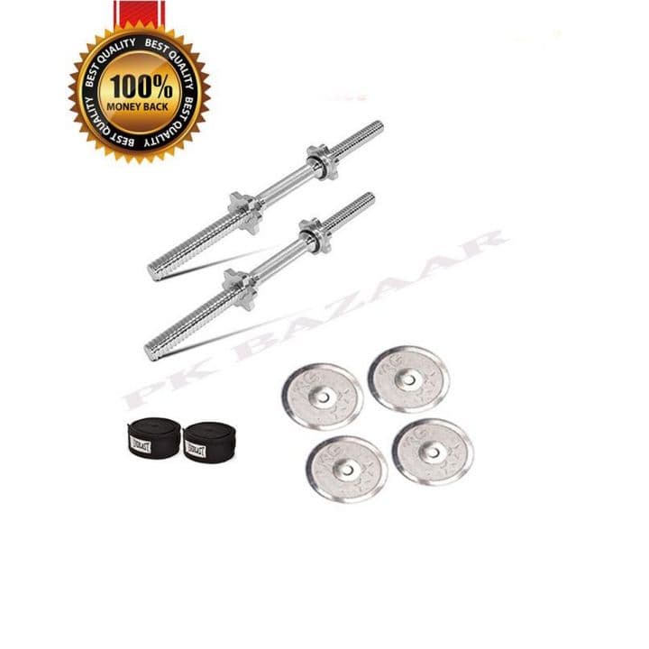 Set of 10kg High Quality Iron Dumbbells Plates with 2 Dumbbell rods Handle wrist Band Home Gym