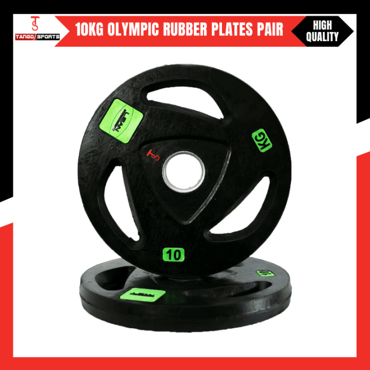 10 KG Olympic Rubber Coated Dumbbell Plate Pair 2 Inch Hole - Pack of 2 ( 10kg + 10kg )