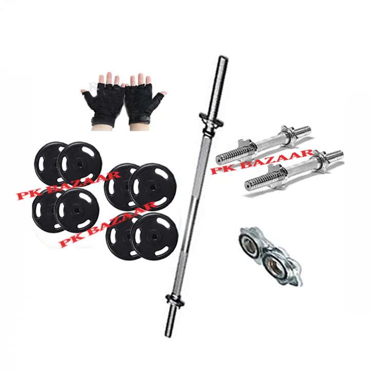 Rubber Coated Weight Plates Set with Iron Rod and Gloves