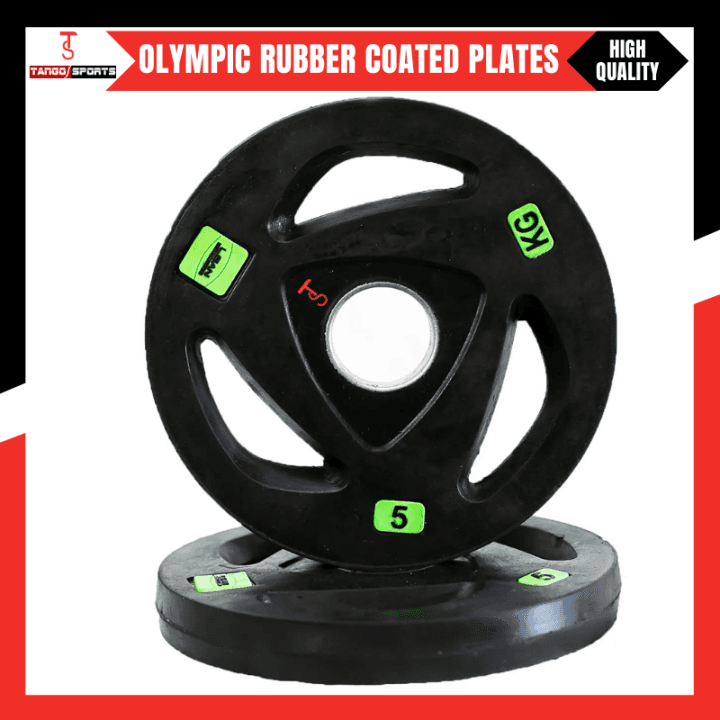 5Kg Rubber weight Olympic barbell weighted plates pack of 2 - Black