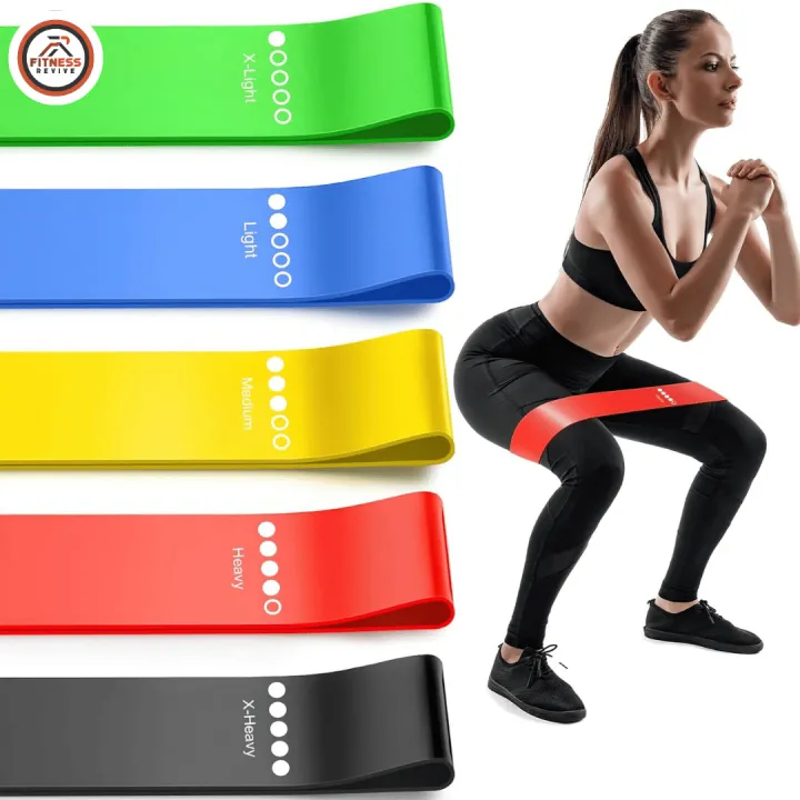 Resistance Loop Band Set of 5 - Elastic Workout Bands for Strength Training, Weight Loss, Yoga, Pilates & Home Fitness | Beginner to Advanced | Mini Exercise Bands