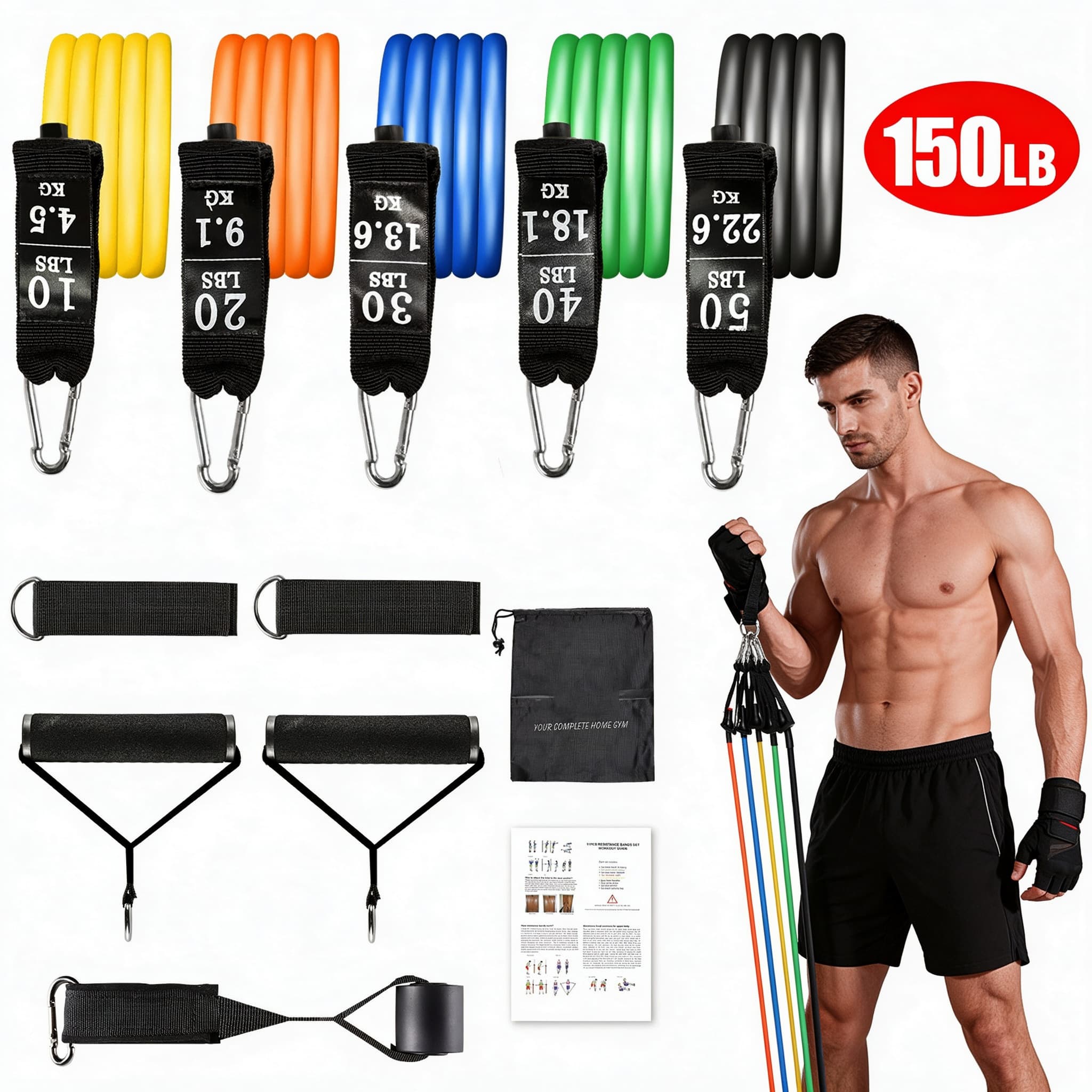 11Pcs Resistance Bands Set 5 Level with Handles Door Anchor