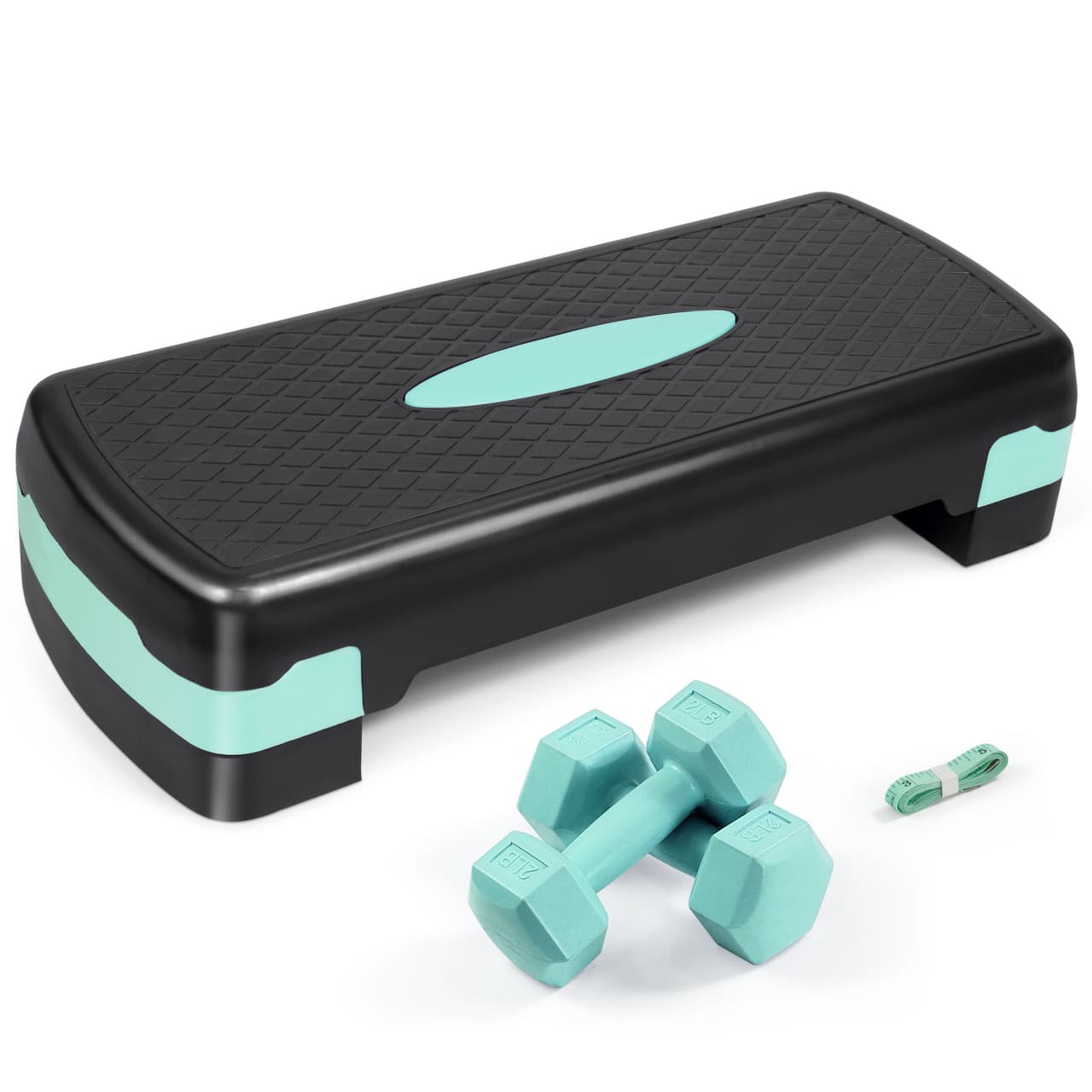 Adjustable Aerobic Stepper Set with 2 Dumbbells & Measuring Tape