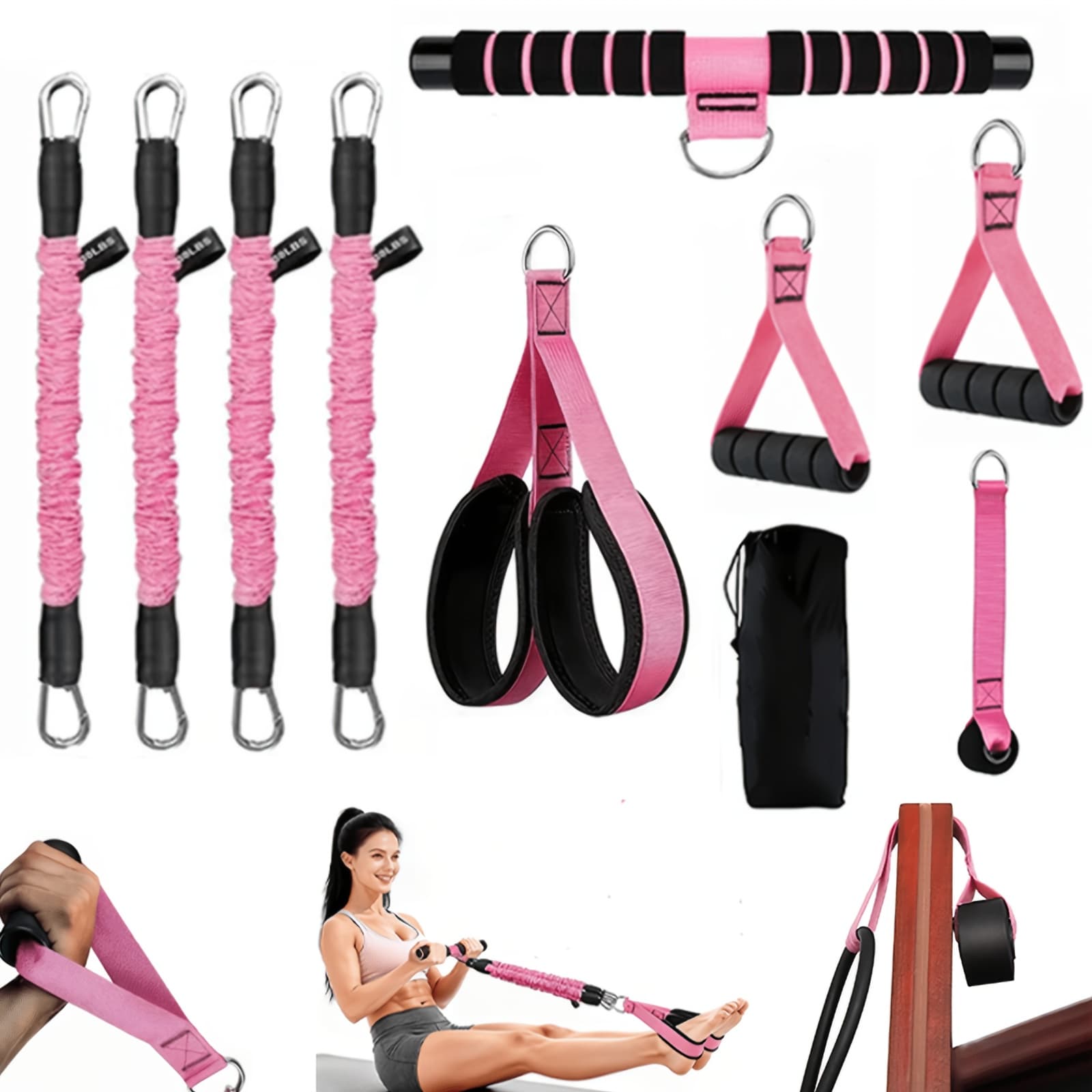 10pcs Upgraded Multi-Functional Foot Pedal Resistance Band Set with...