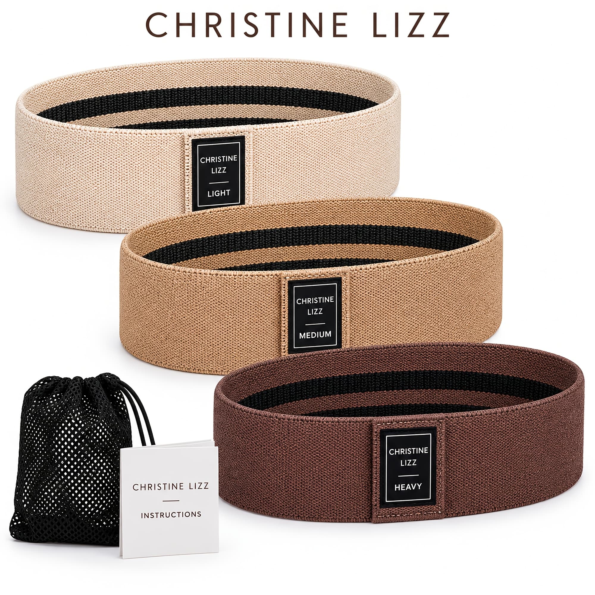Fabric Hip Bands 3-Band Set for Glute And Leg Workouts - CHRISTINE LIZZ
