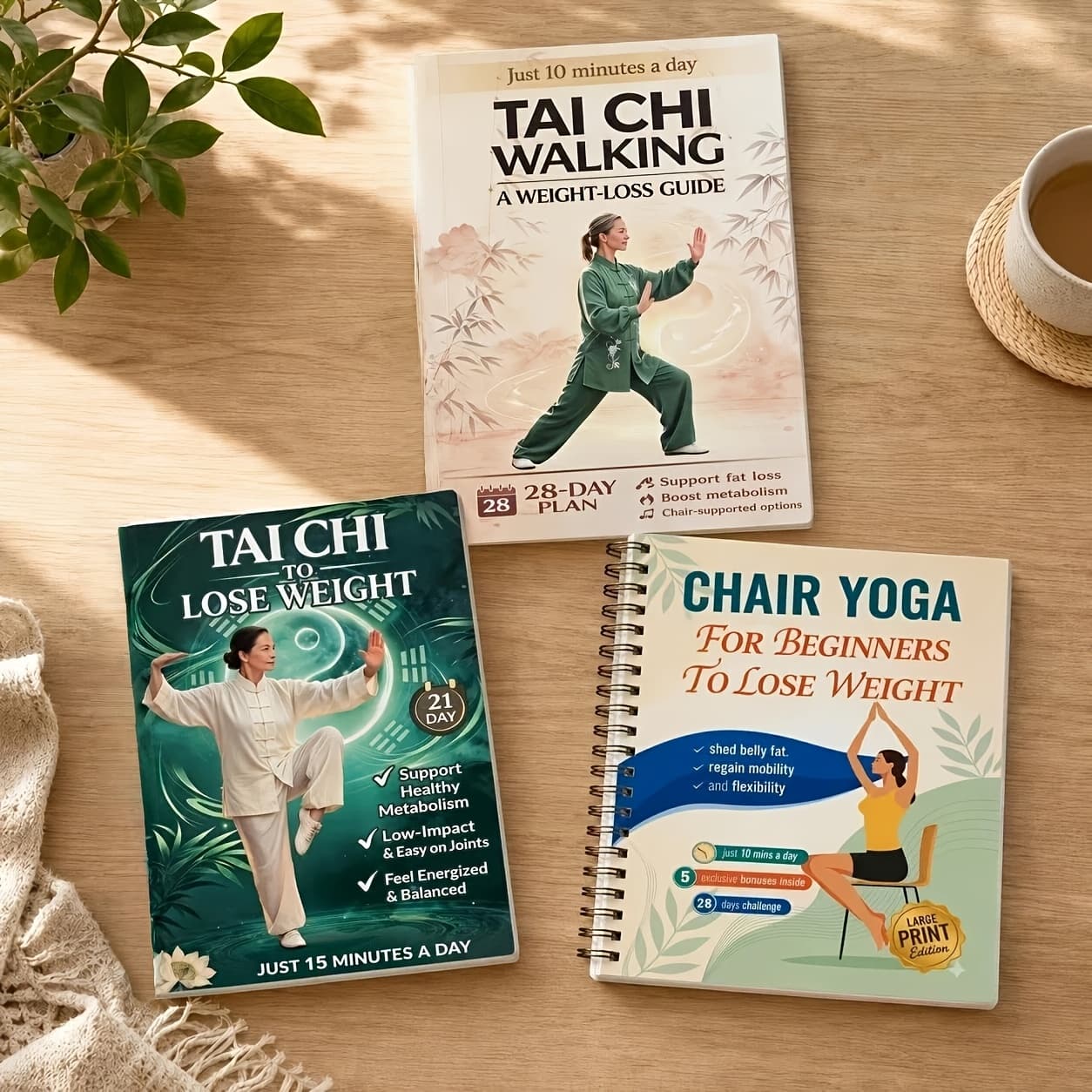 3-Book Tai Chi & Chair Yoga Set for Relaxation, Wellness & Seniors