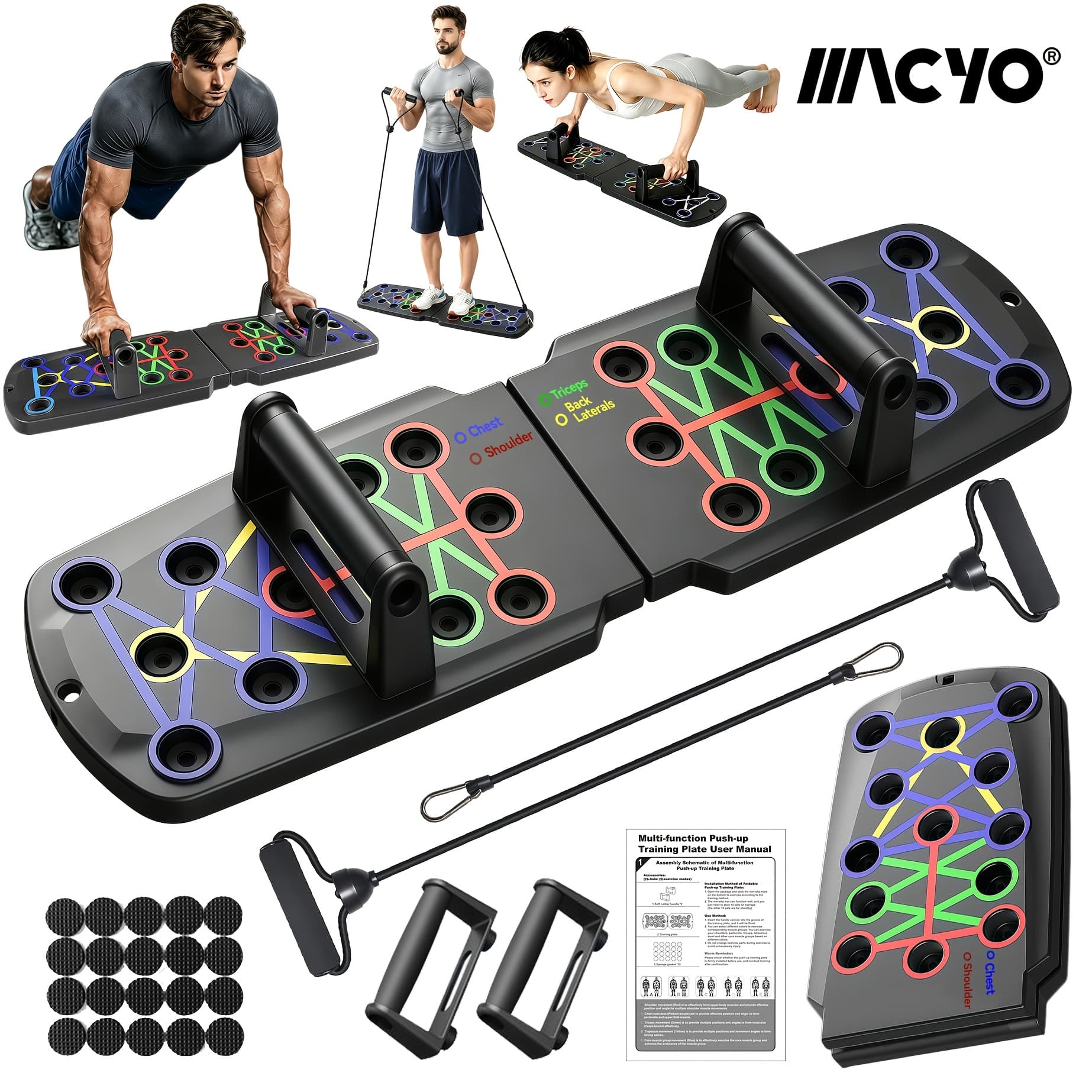 MACYO 1pc Multifunctional Folding Push-Up Board with Bands