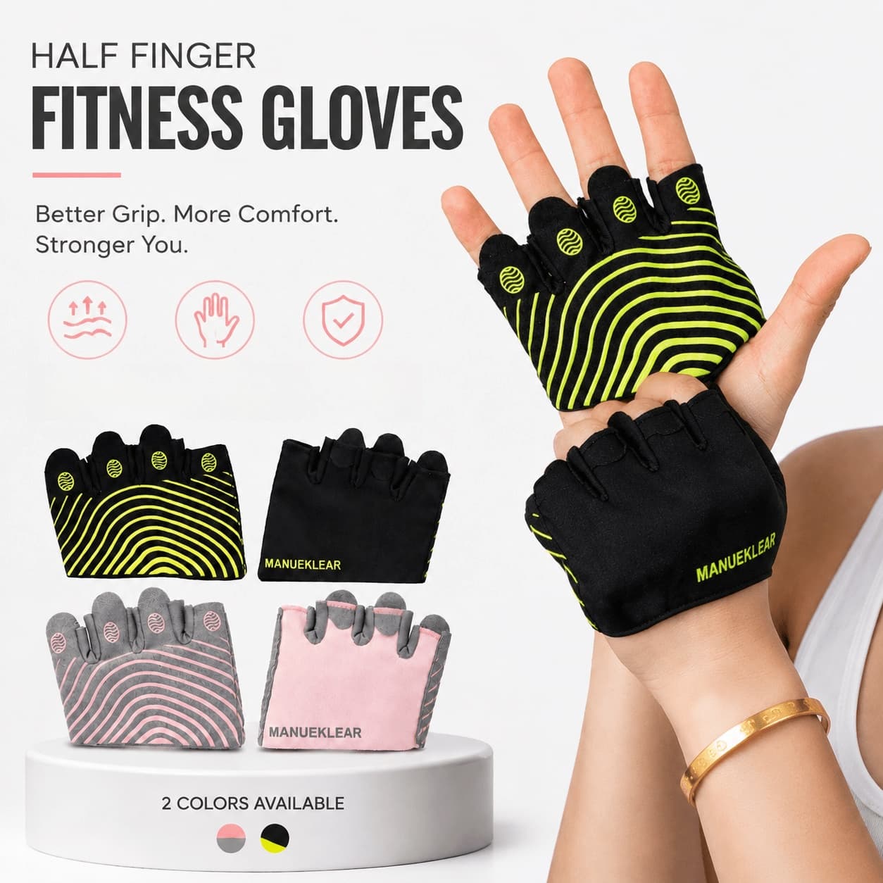 Manueklear 1 Pair Unisex Half-Finger Workout Gloves