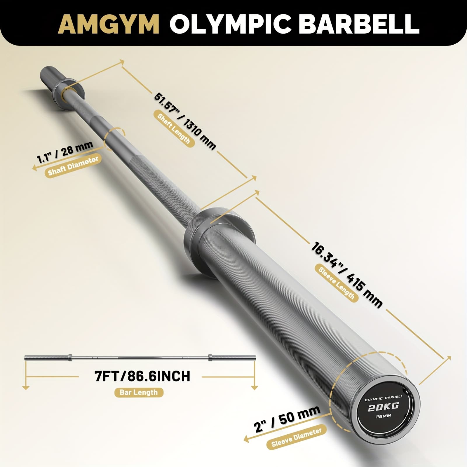 7FT Barbell For Weightlifting, 1000LBS Capacity