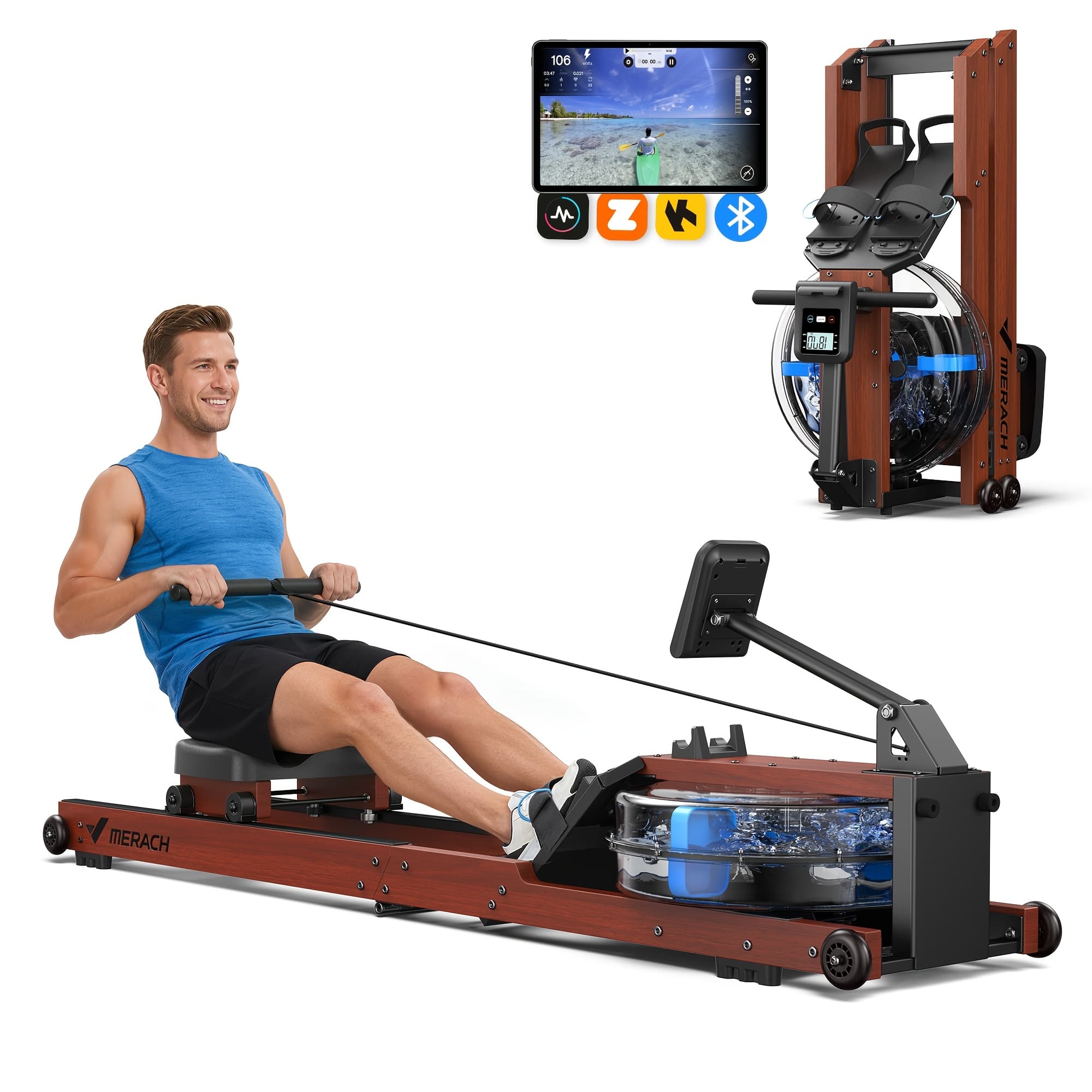 MERACH Water Resistance Rowing Machine 72.44inch Rail