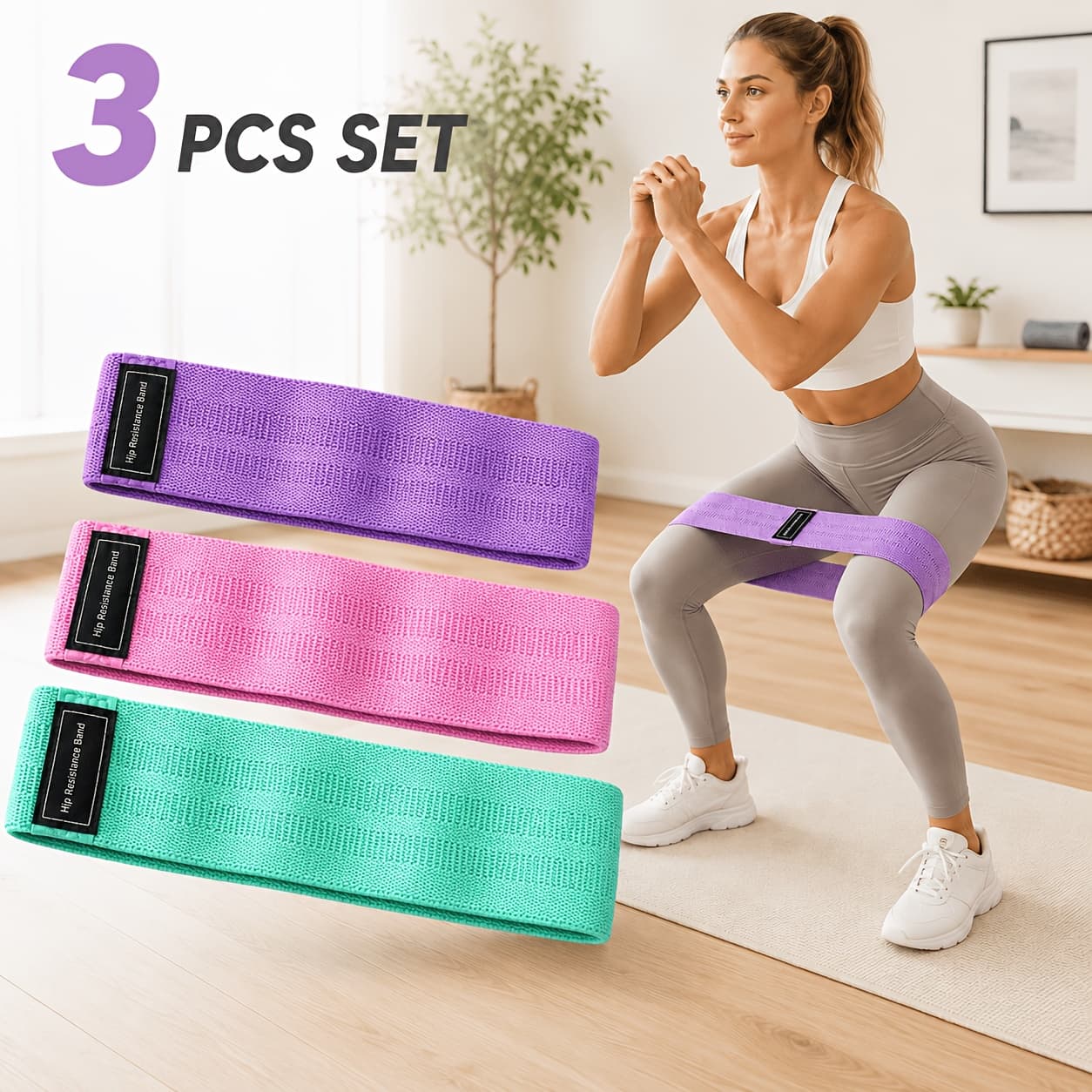 3-Pack Yoga Resistance Bands for Squat Glute Leg