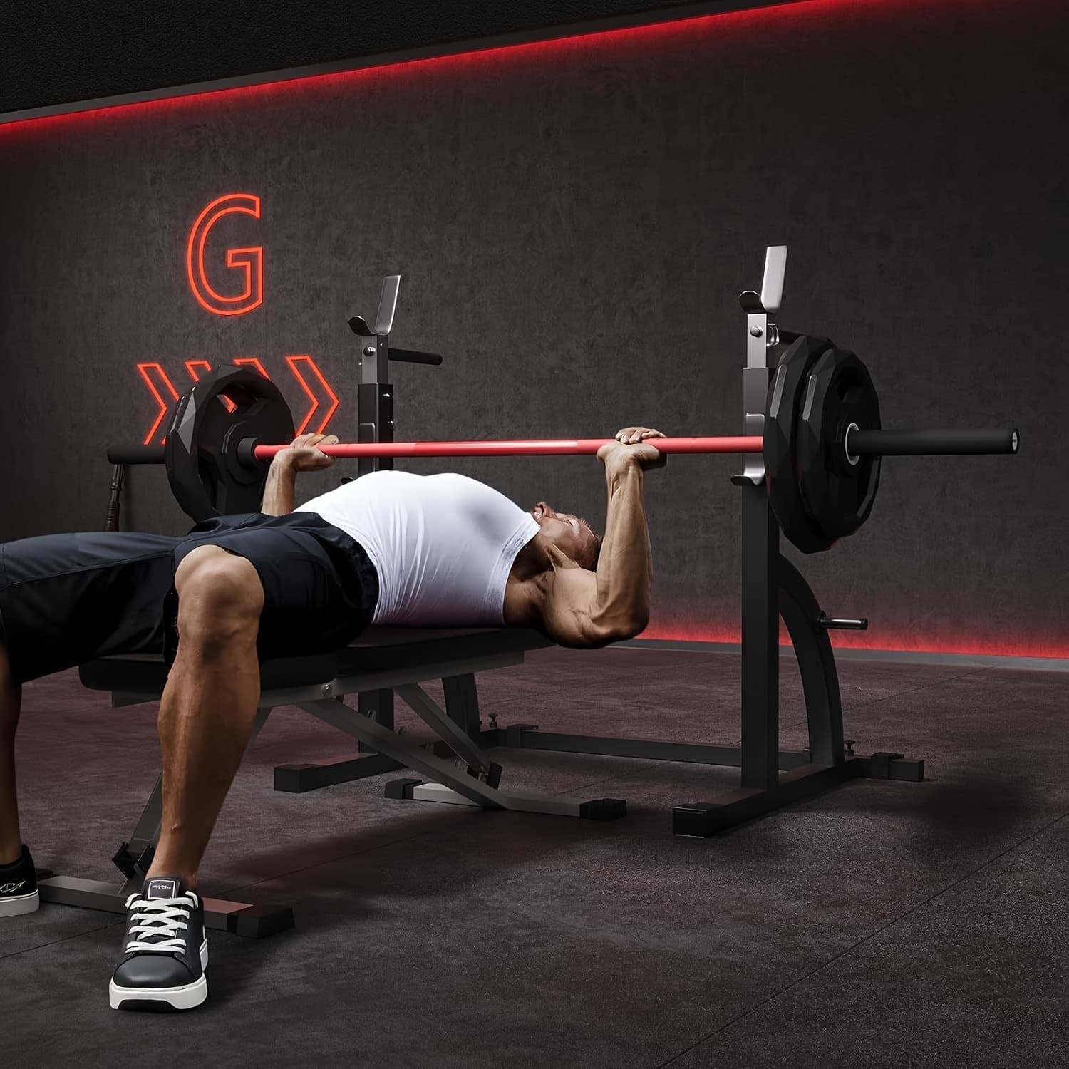 45 Lbs Barbell, 7 Ft Bar, 1500 Lbs Capacity, Red and Black