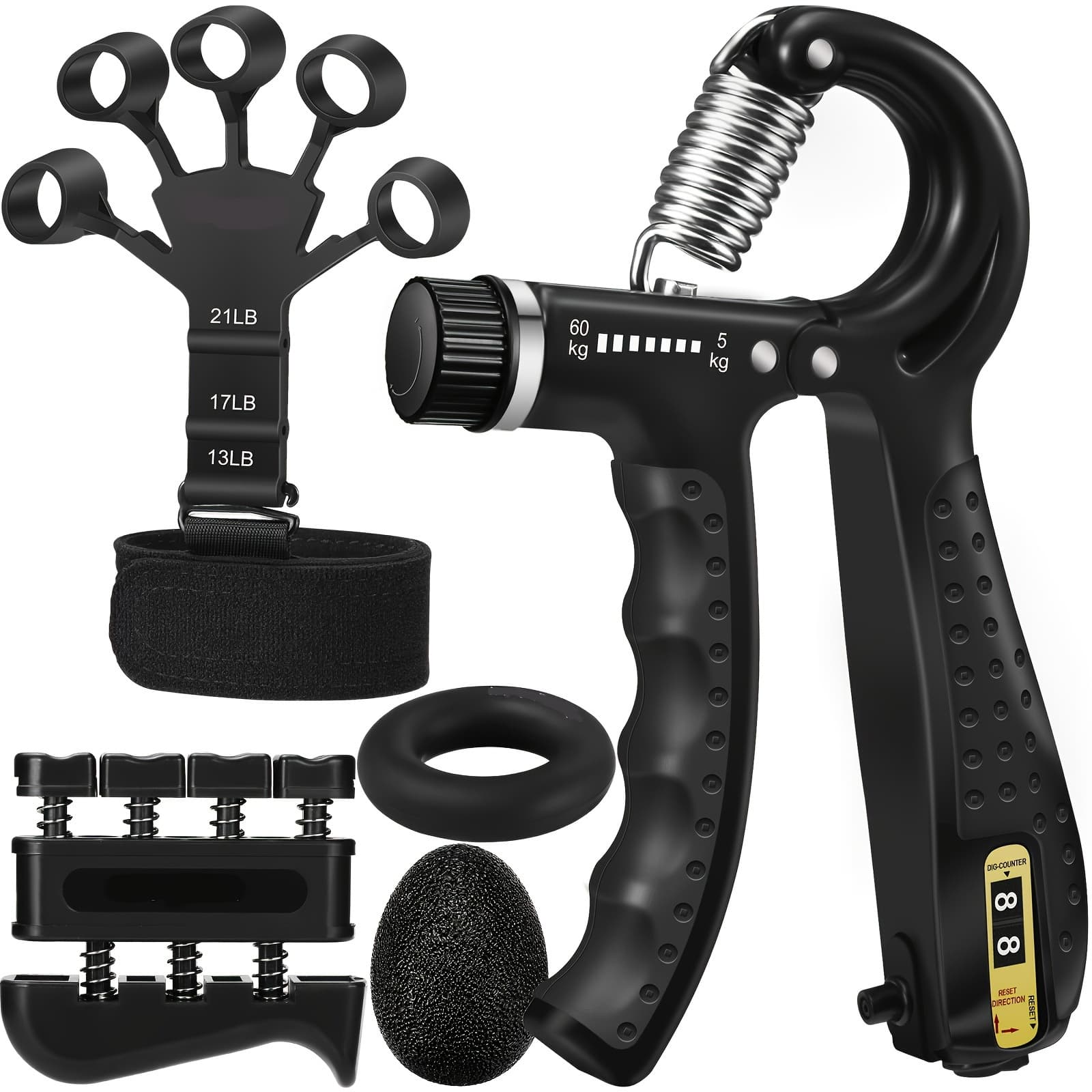 5pcs Grip Strength Trainer Set, Finger Exerciser & Forearm Workout