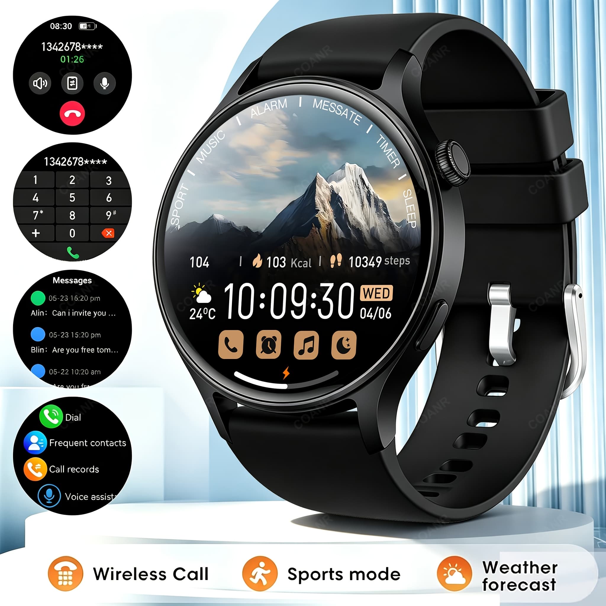 COANR Smartwatch 1.53 inch AMOLED Wireless Call