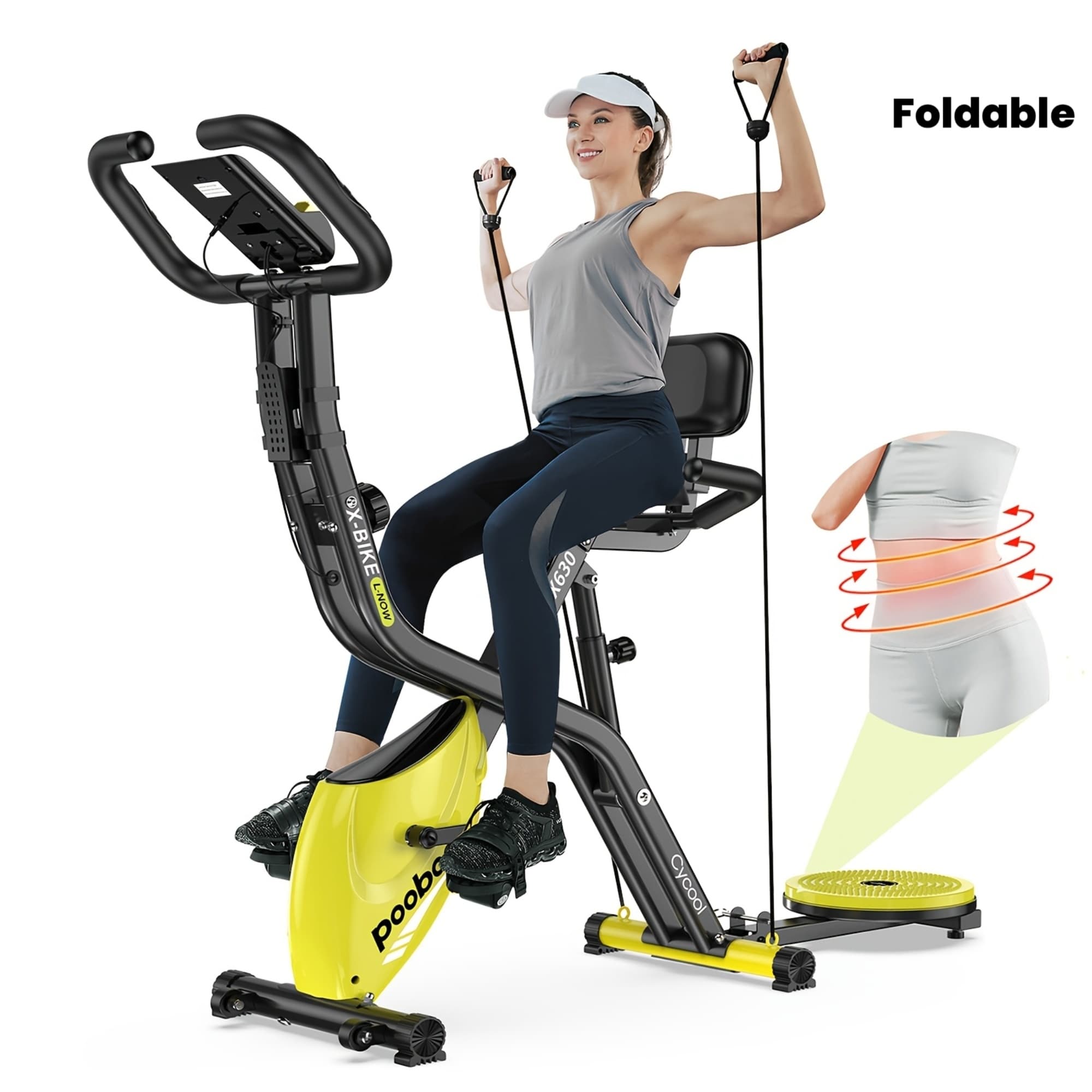 Foldable Indoor Exercise Bike Twister Disk Arm Bands