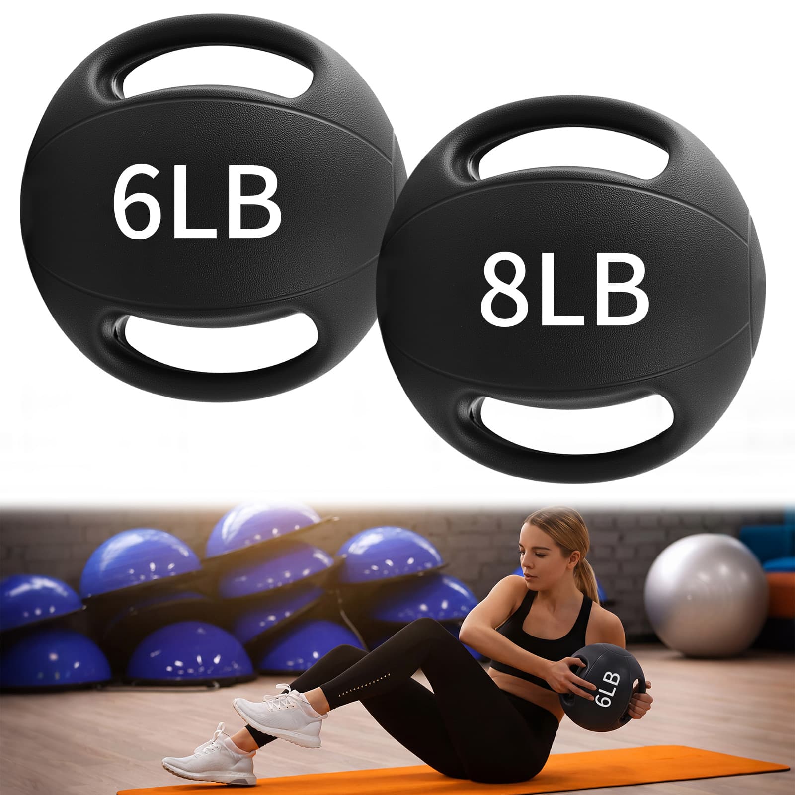 TAOBARY 2pcs Medicine Ball with Dual Grip 6Lb & 8Lb