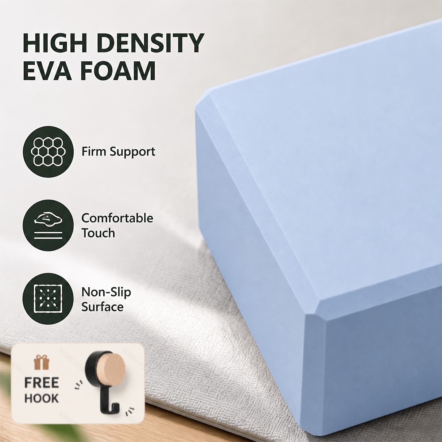 AQUASAFE High-Density Yoga Blocks 2pcs + Free Hook for Balance & Poses