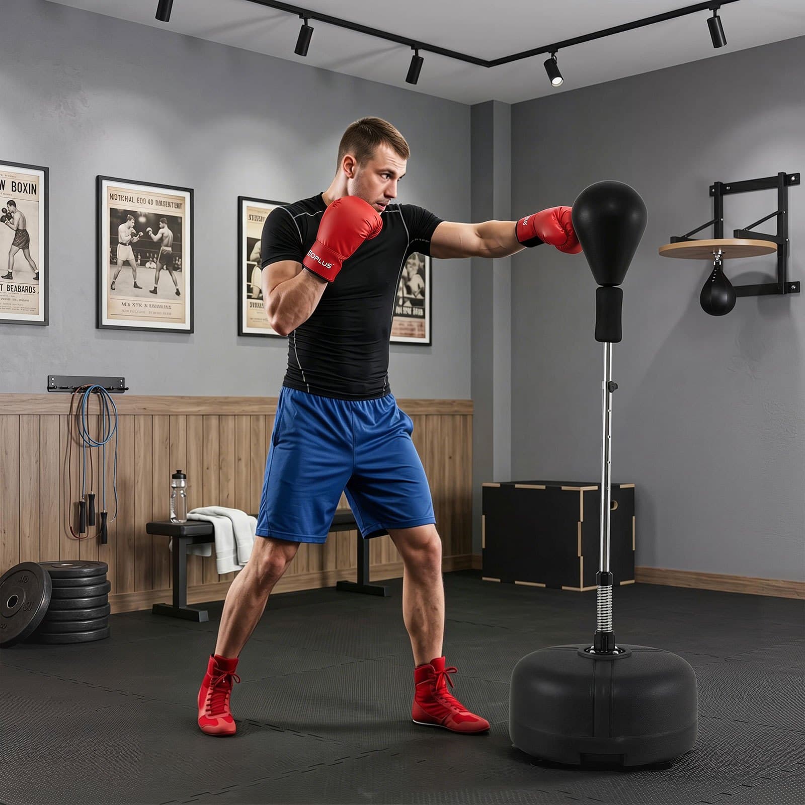 Height Adjustable Reflex Punching Bag with Stand Gloves Included