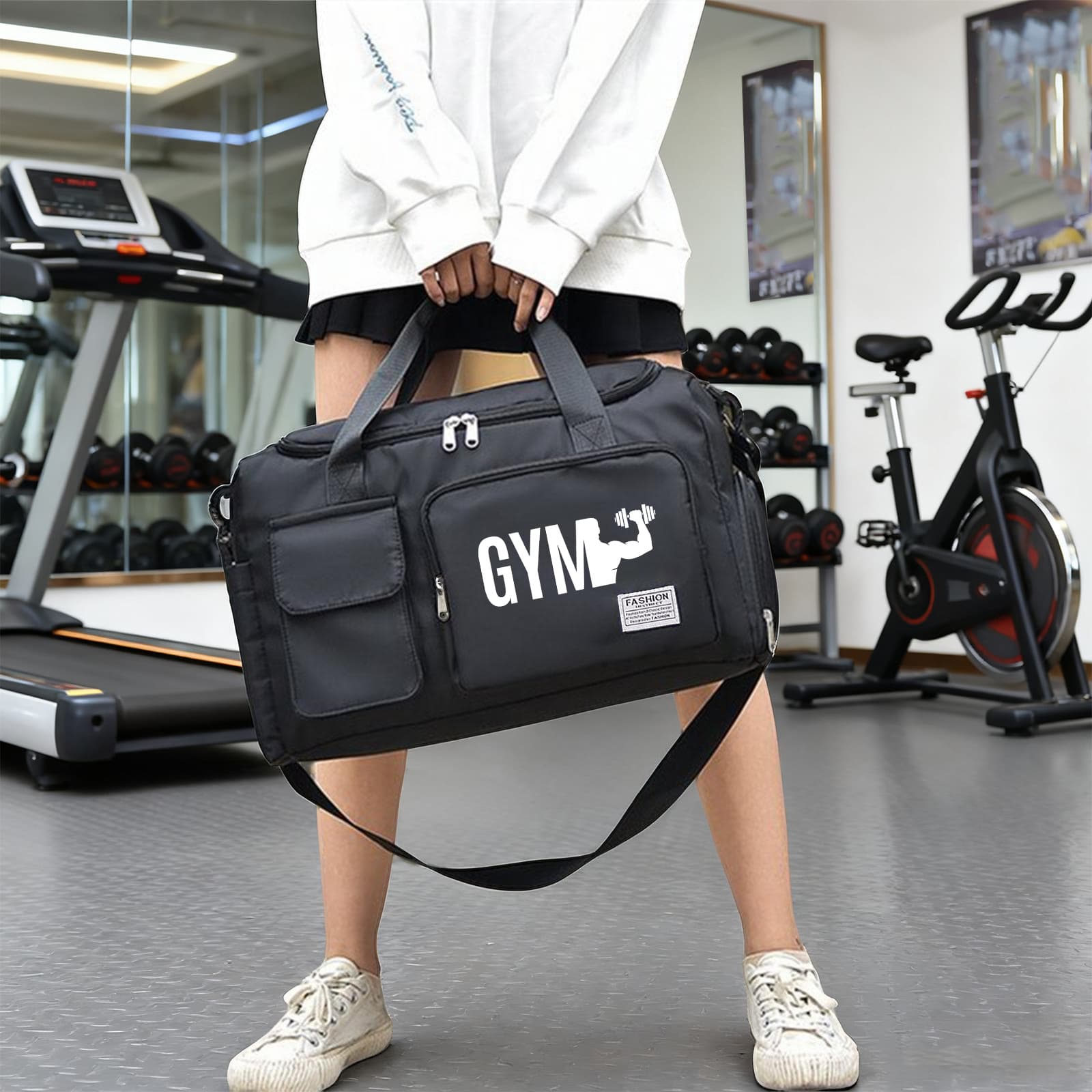 Fitness Dumbbells Pattern Travel Duffel Bag, Large Capacity