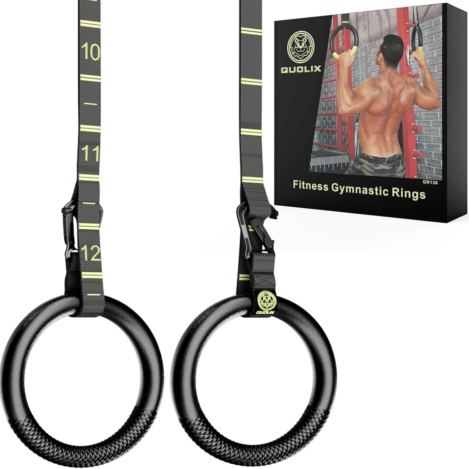 QUOLIX 2pcs Gymnastic Rings 1322lbs Heavy Duty