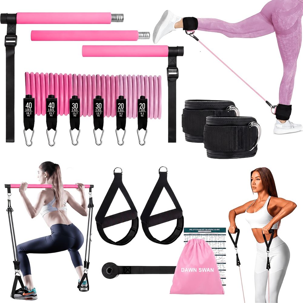 A Pilates bar kit with resistance bands for adjustable low-impact home strength training