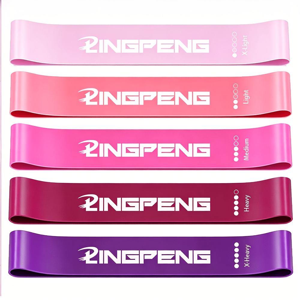 Set of five light elastic bands for gentle yoga and resistance exercise