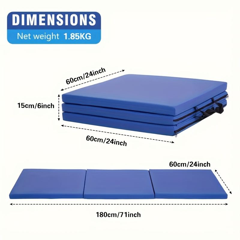 A black folding gym mat that provides cushioned support for floor exercises