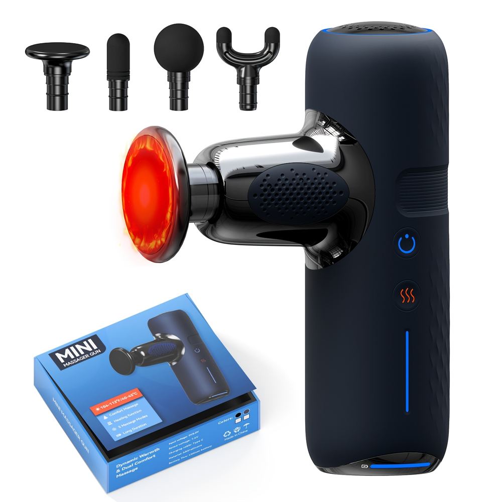 A mini massage gun with heating function for gentle relief of sore muscles
