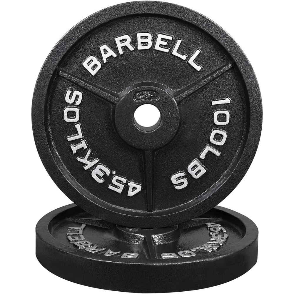 Solid cast iron barbell weight plates with 2-inch center holes