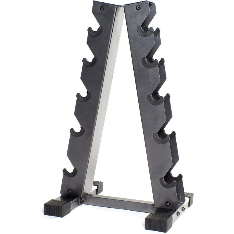 A dumbbell rack in a color finish, blending storage with room decor
