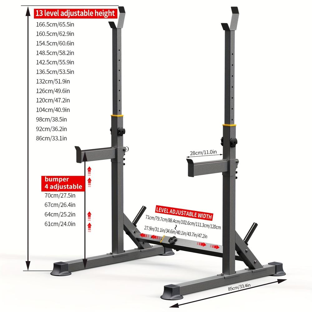 A heavy-duty squat stand giving safe barbell storage for home training
