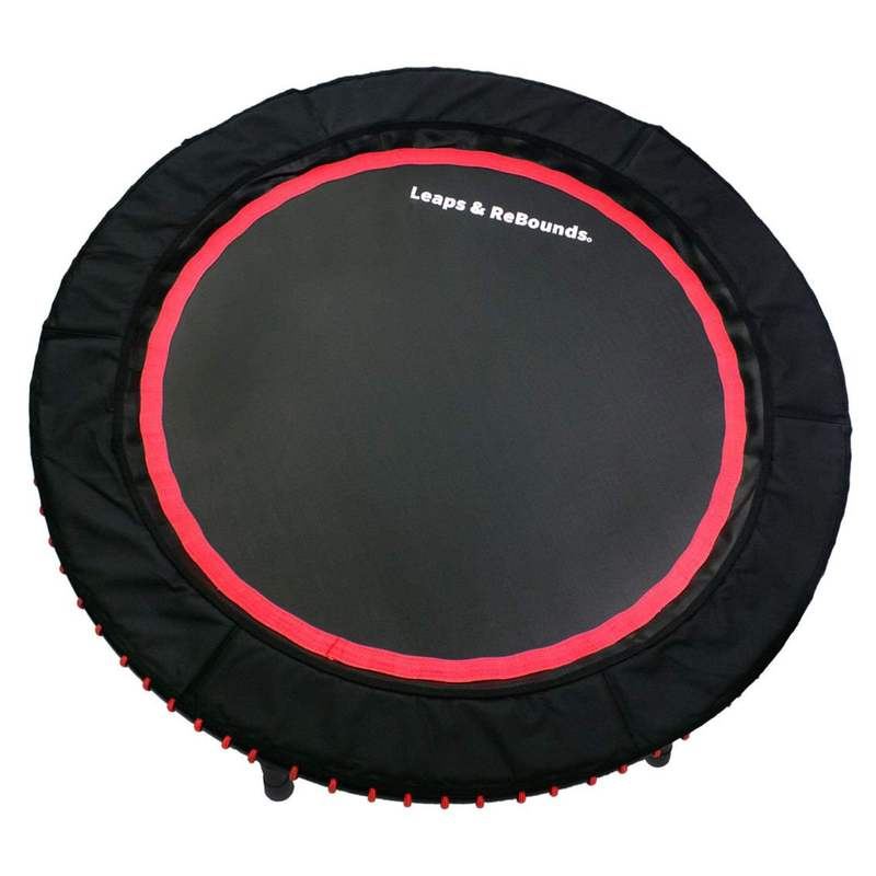 A red 48-inch mini trampoline rebounder for low-impact bouncing cardio