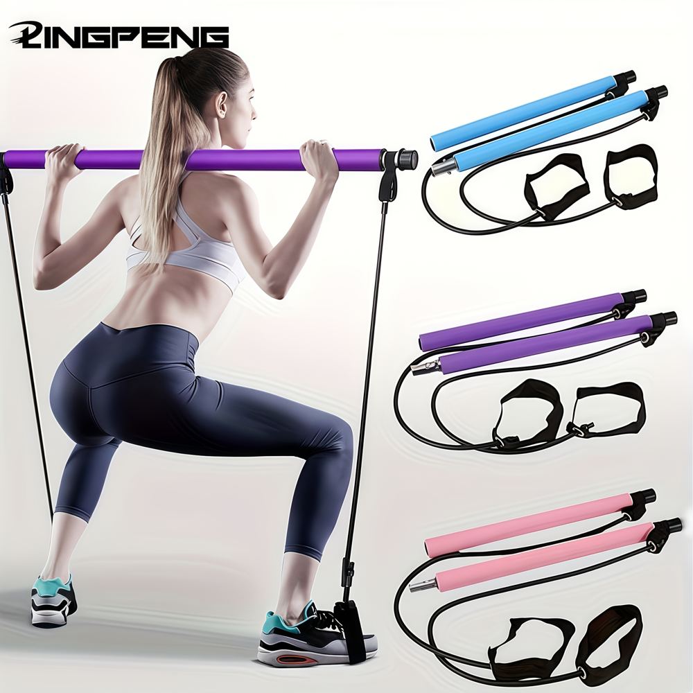 A pilates bar kit with resistance bands for home workouts